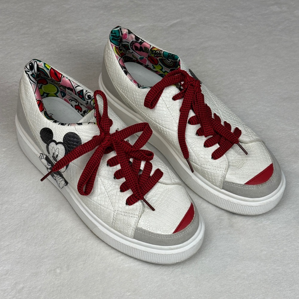 Ginger Women's White Sneakers with Red‎ Laces Mickey Mouse Print Size 10